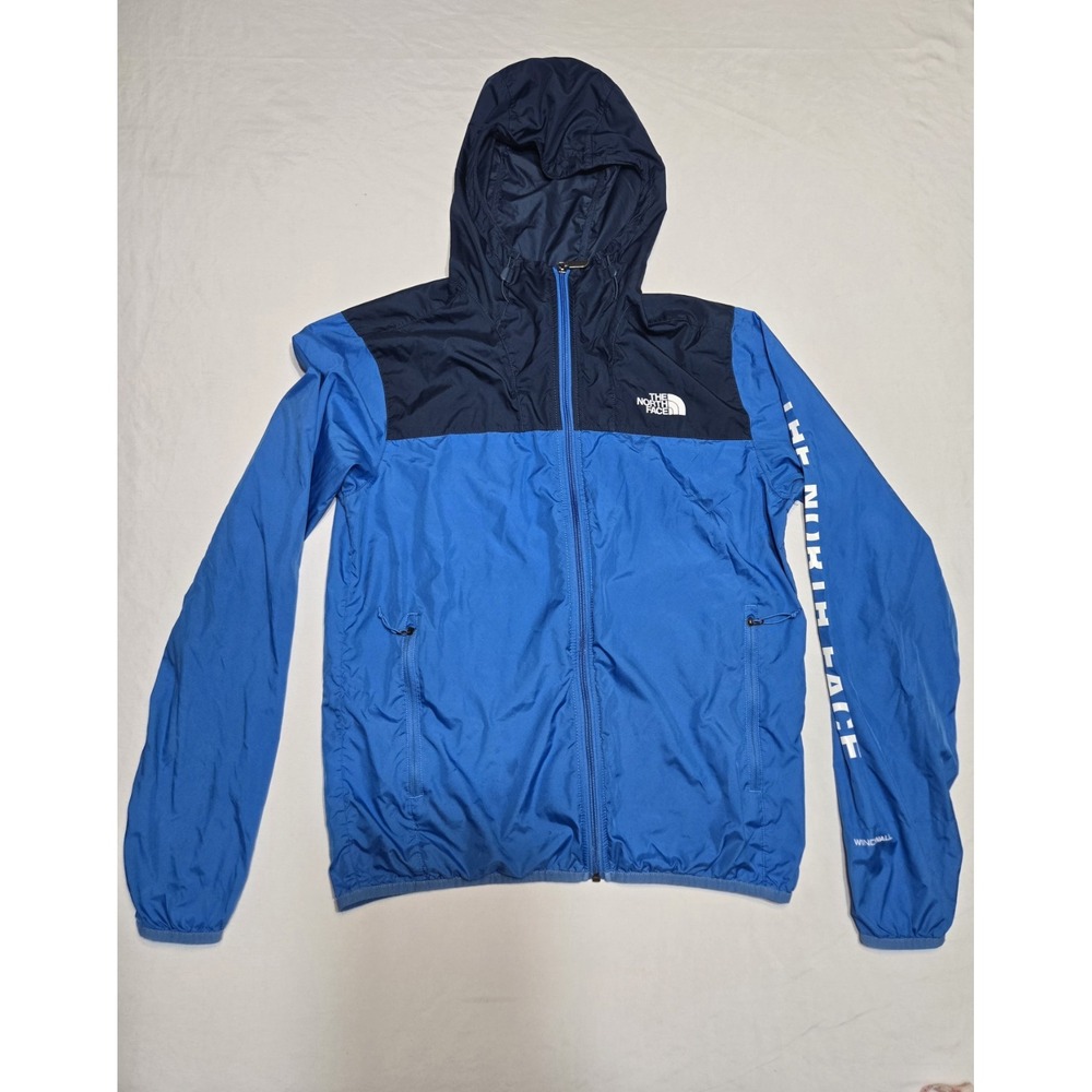 The North Face Windwall Jacket Mens Small Blue Hooded Windbreaker Zip ***READ